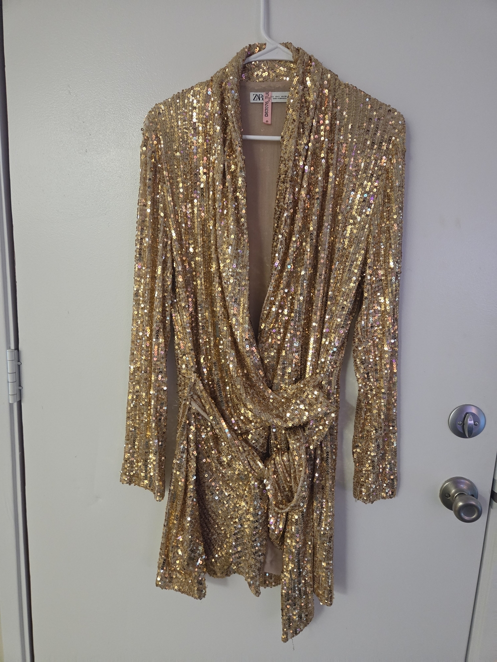 Zara Metallic Gold Sequin Wrap Dress
